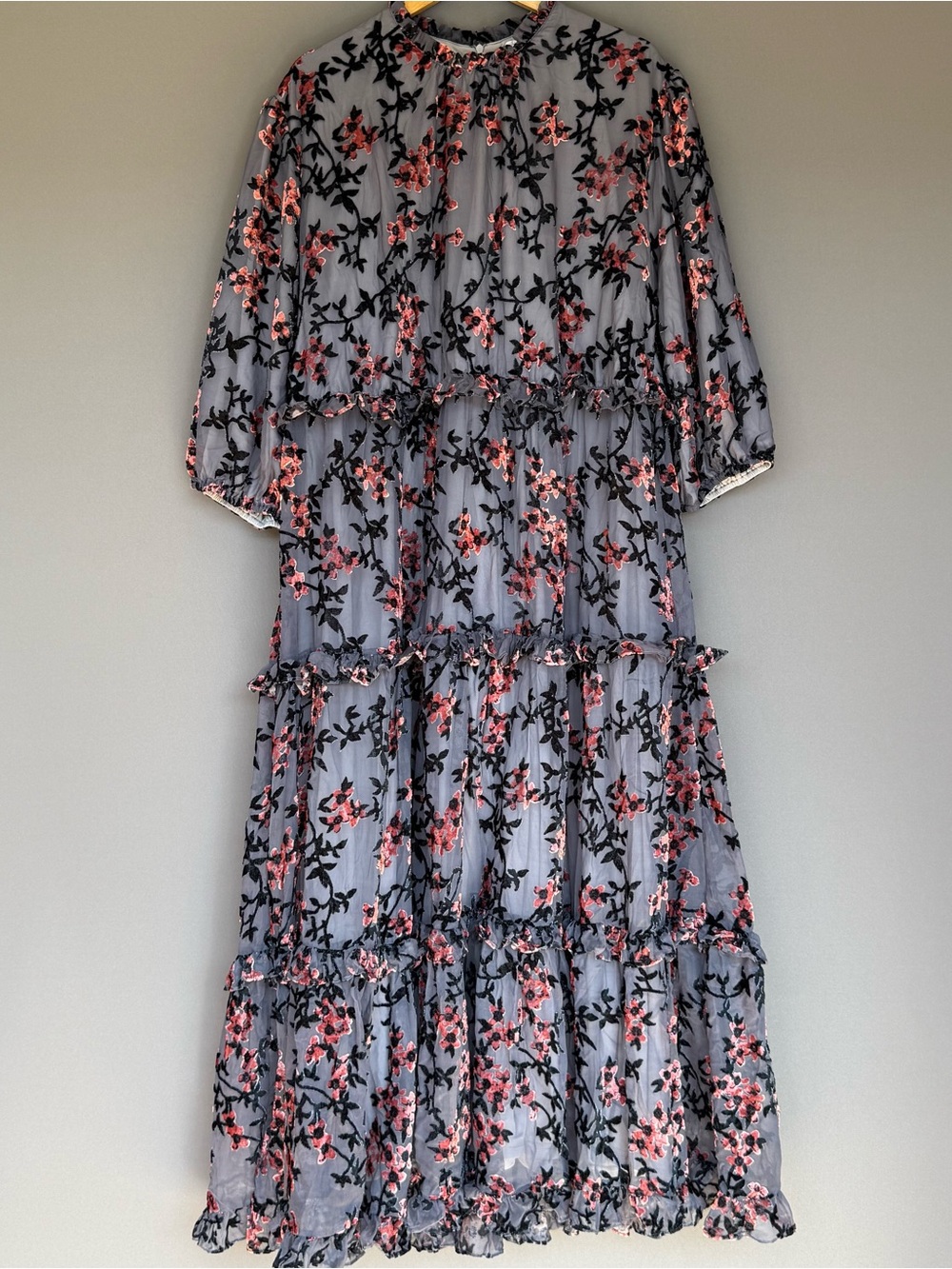 Dainty Jewells Burnout Velvet Floral Tiered Maxi Dress Gray Pink 4XL Cottagecore